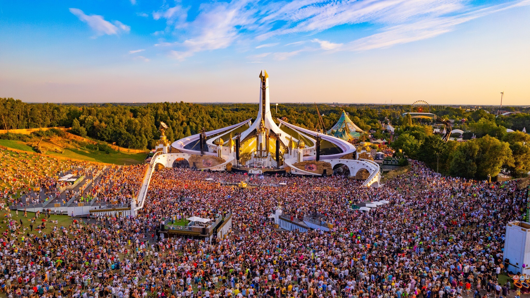 TOMORROWLAND【コットンストライプ ネックギャザーワンピース